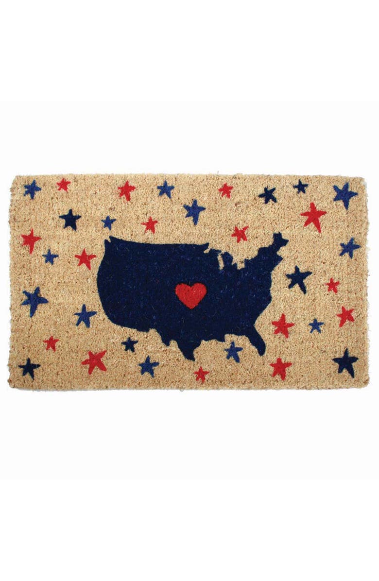 tag USA Map Stars Coir Door Mat Red White Blue Patriotic Welcome, Main, color, Blue