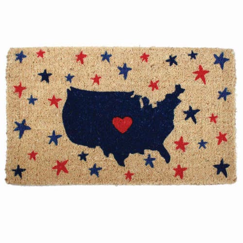 Tag Usa Map Stars Coir Door Mat Red White Blue Patriotic Welcome In Blue