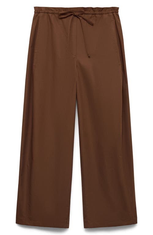 Mango Paperbag Wide Leg Cotton Poplin Pants In Brown
