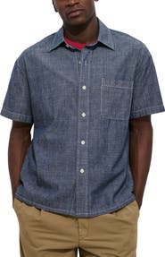 Alex Mill Franklin Short Sleeve Cotton Chambray Button-Up Shirt