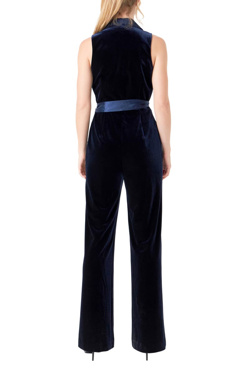Satin Trim Velvet Jumpsuit, Alternate, color, NAVY