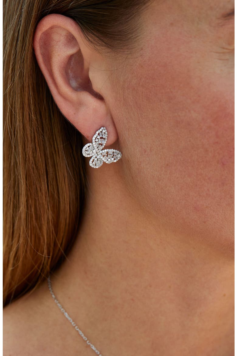 Baguette Butterfly Stud Earrings, Alternate, color, WHITE