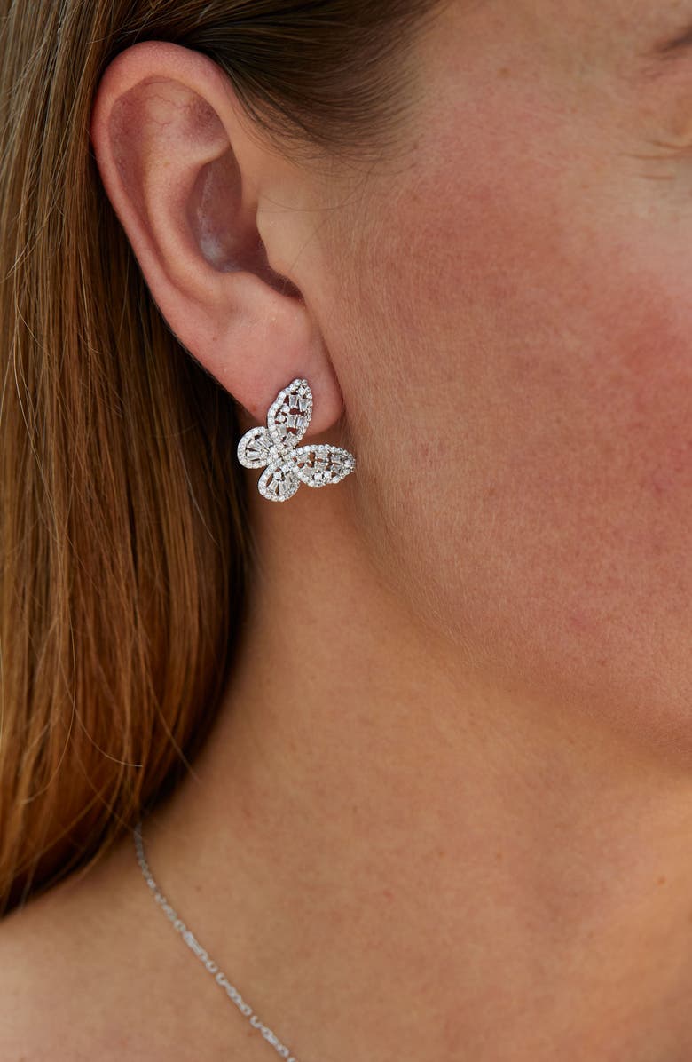 SAVVY CIE JEWELS Baguette Butterfly Stud Earrings, Alternate, color,