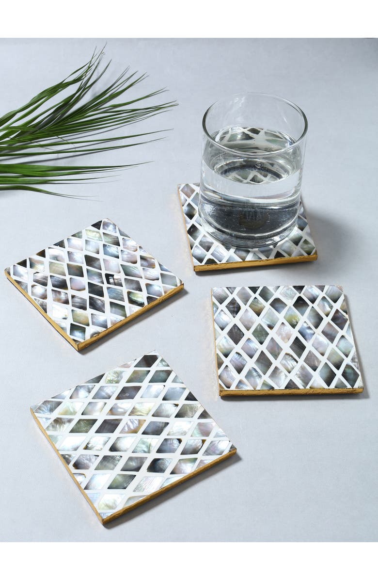 Tiramisu Mother-of-Pearl Set of 4 Coasters, Alternate, color, Black/ Grey