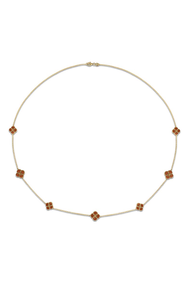 Carnelian Floral Station Necklace Yellow Plated Silver, Alternate, color, Yellow-Plated Sterling Silver