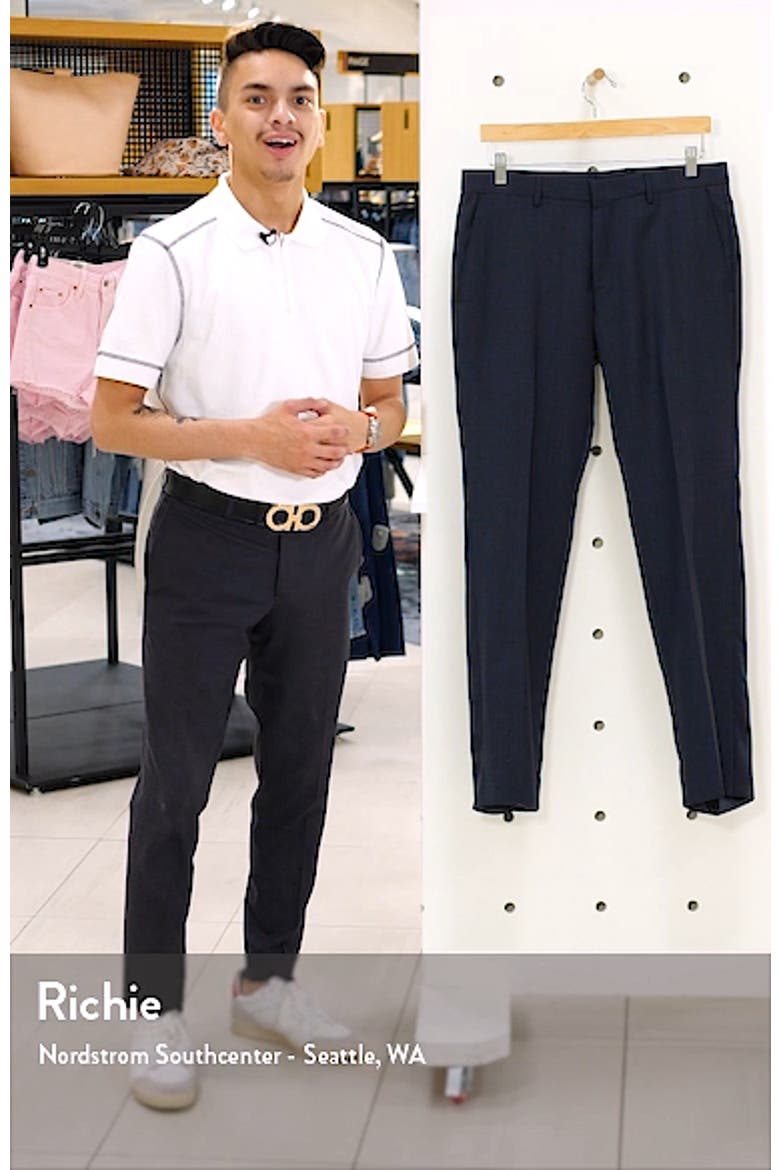 Genius Microcheck Slim Fit Flat Front Wool Dress Pants video