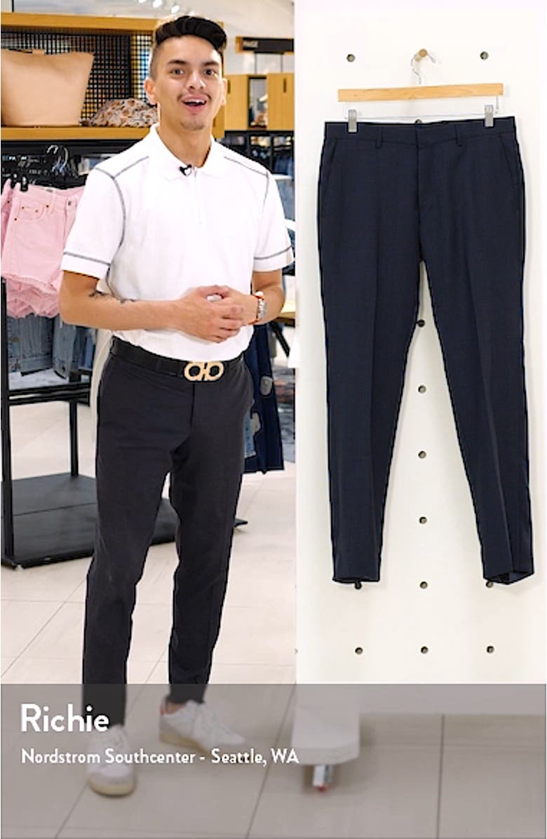 Genius Microcheck Slim Fit Flat Front Wool Dress Pants, sales video thumbnail