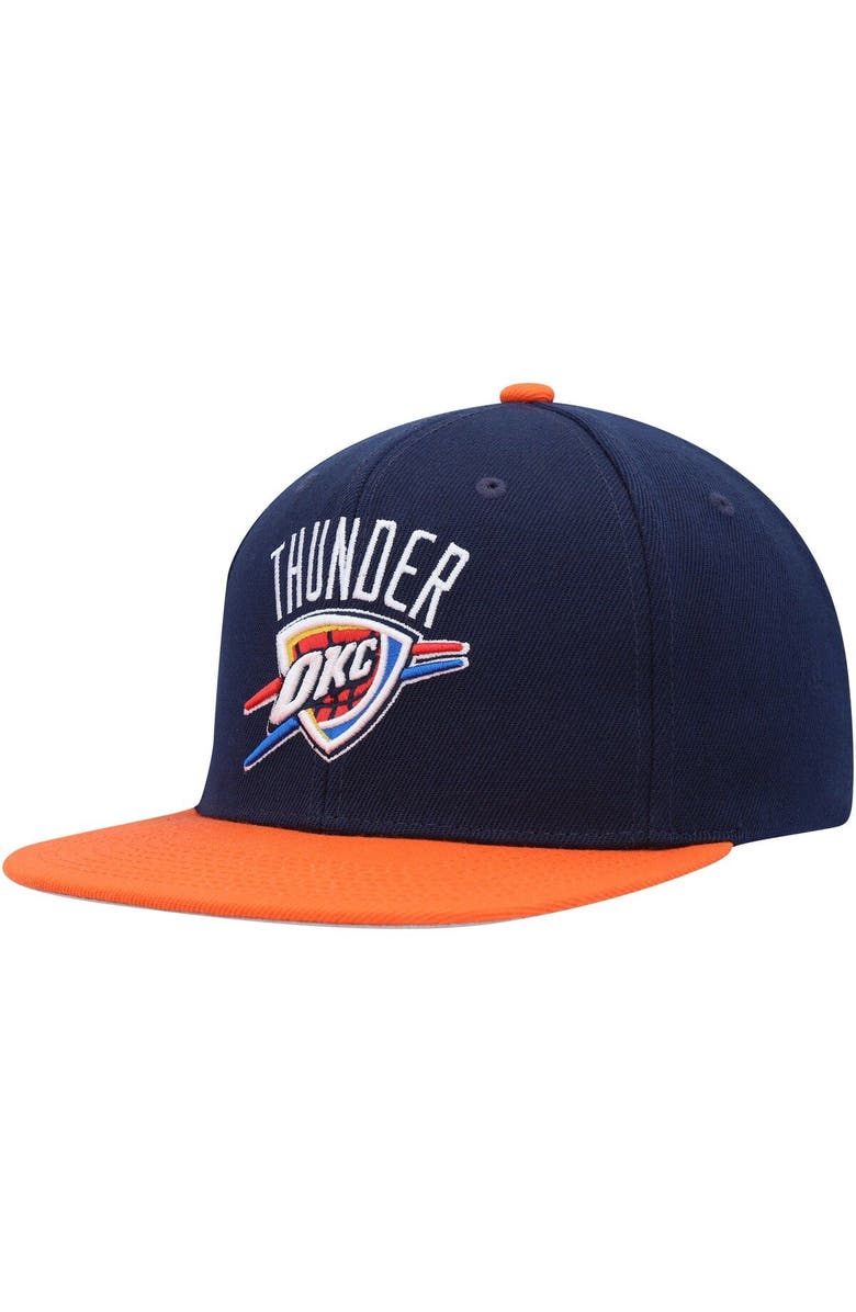 Mitchell & Ness Men's Mitchell & Ness Navy/Orange Oklahoma City Thunder Side Core 2.0 Snapback Hat, Alternate, color,
