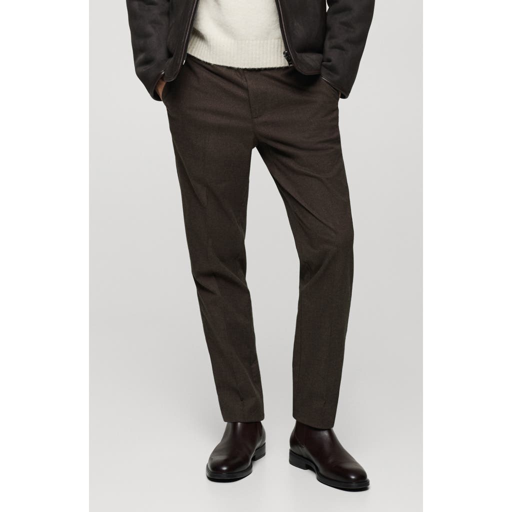 Mango Regular Fit Navy Flat Front Textured Stretch Cotton Pants In Brown