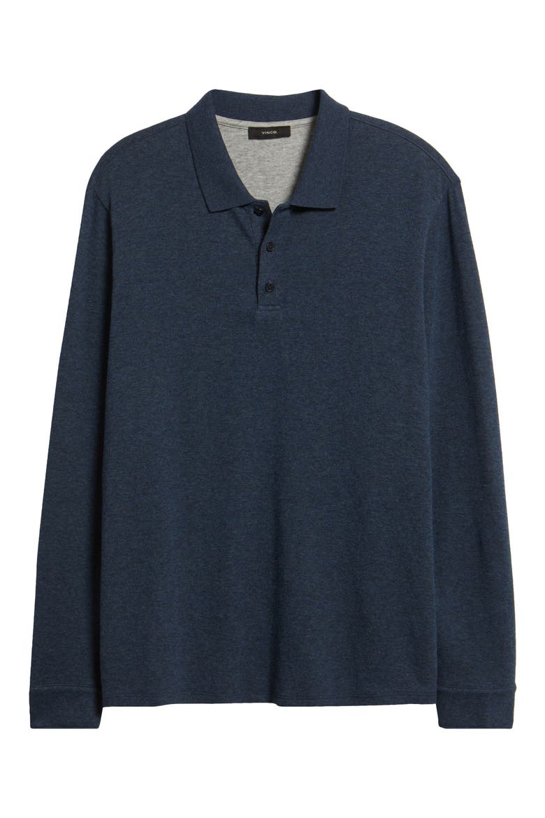 Heathered Double Face Long Sleeve Polo, Alternate, color, H COASTAL/ H FOG