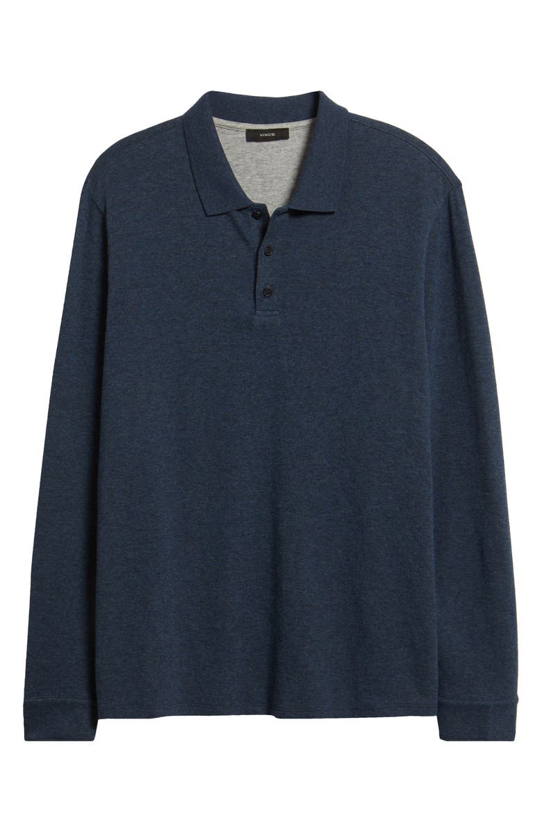 Vince Heathered Double Face Long Sleeve Polo, Alternate, color, H Coastal/ H Fog