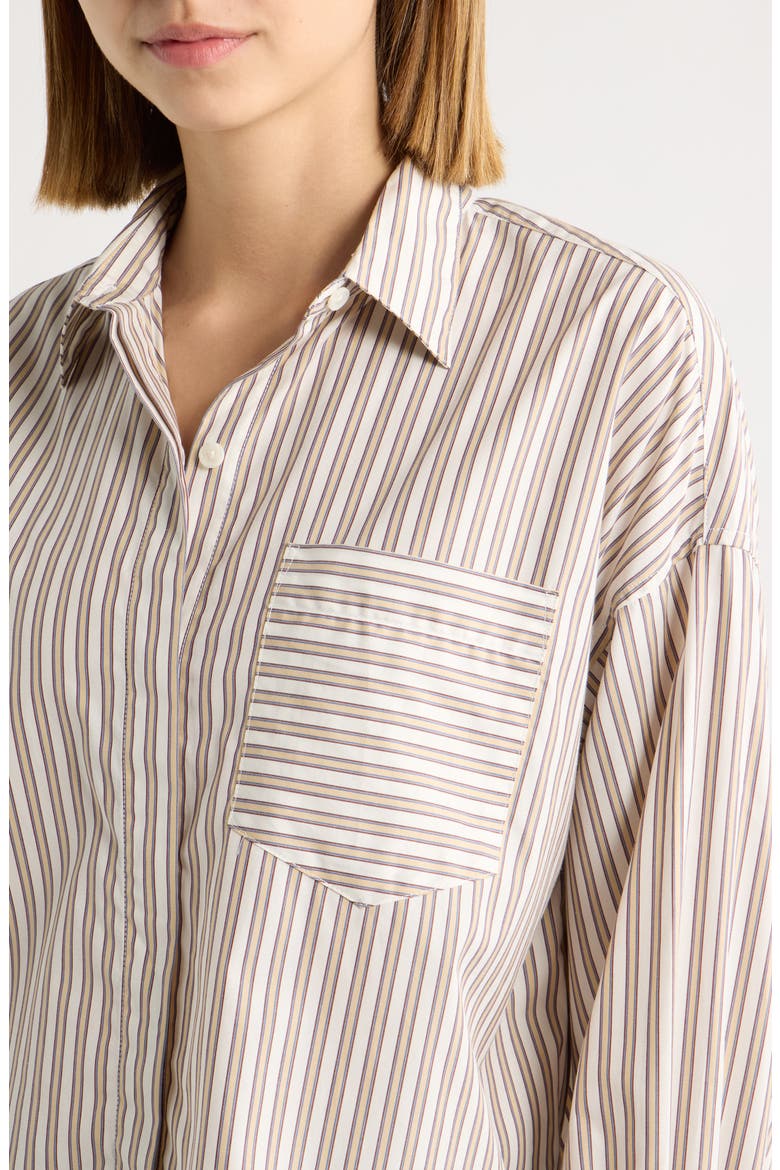 Marin Stripe Cotton Crop Button-Up Shirt, Alternate, color, TAN STRIPE