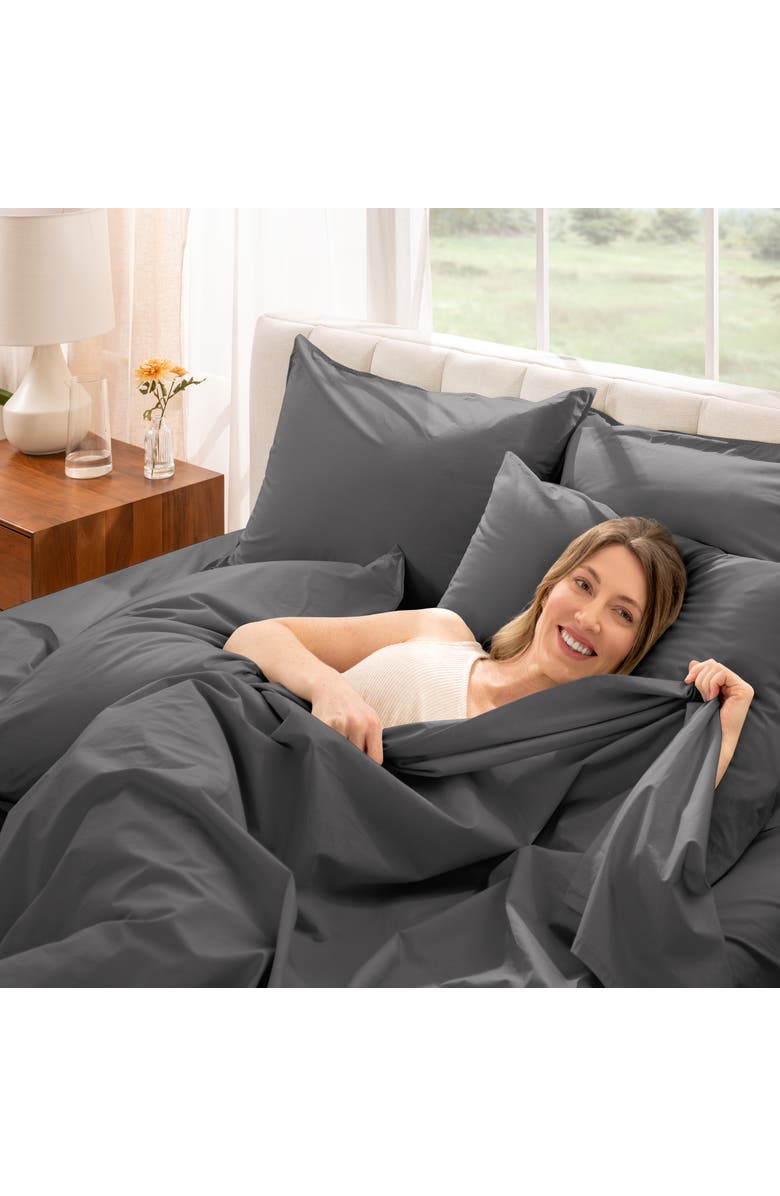 Bare Home 100% Organic Cotton Percale Cooling Sheet Set - Split King, Alternate, color, Grey