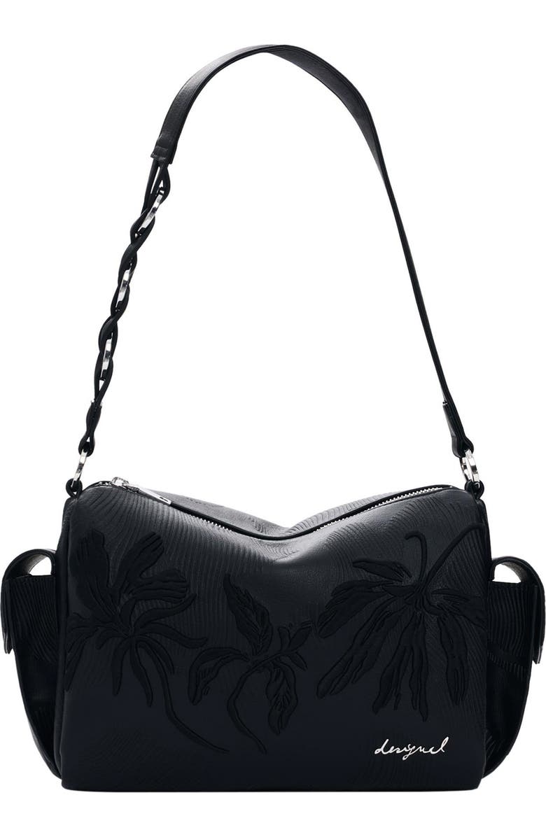 Desigual Floral Embroidered Faux Leather Shoulder Bag, Main, color,
