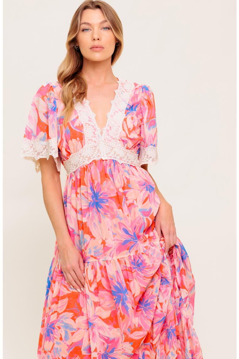 Floral Lace V-Neck Maxi Dress, Alternate, color, CORAL BLUE
