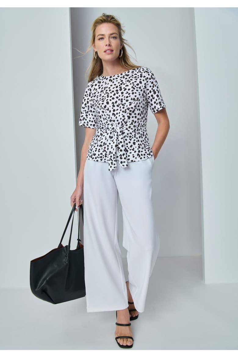 Stretch Crepe Tie Waist Top, Alternate, color, WHITE CHEETAH DOT