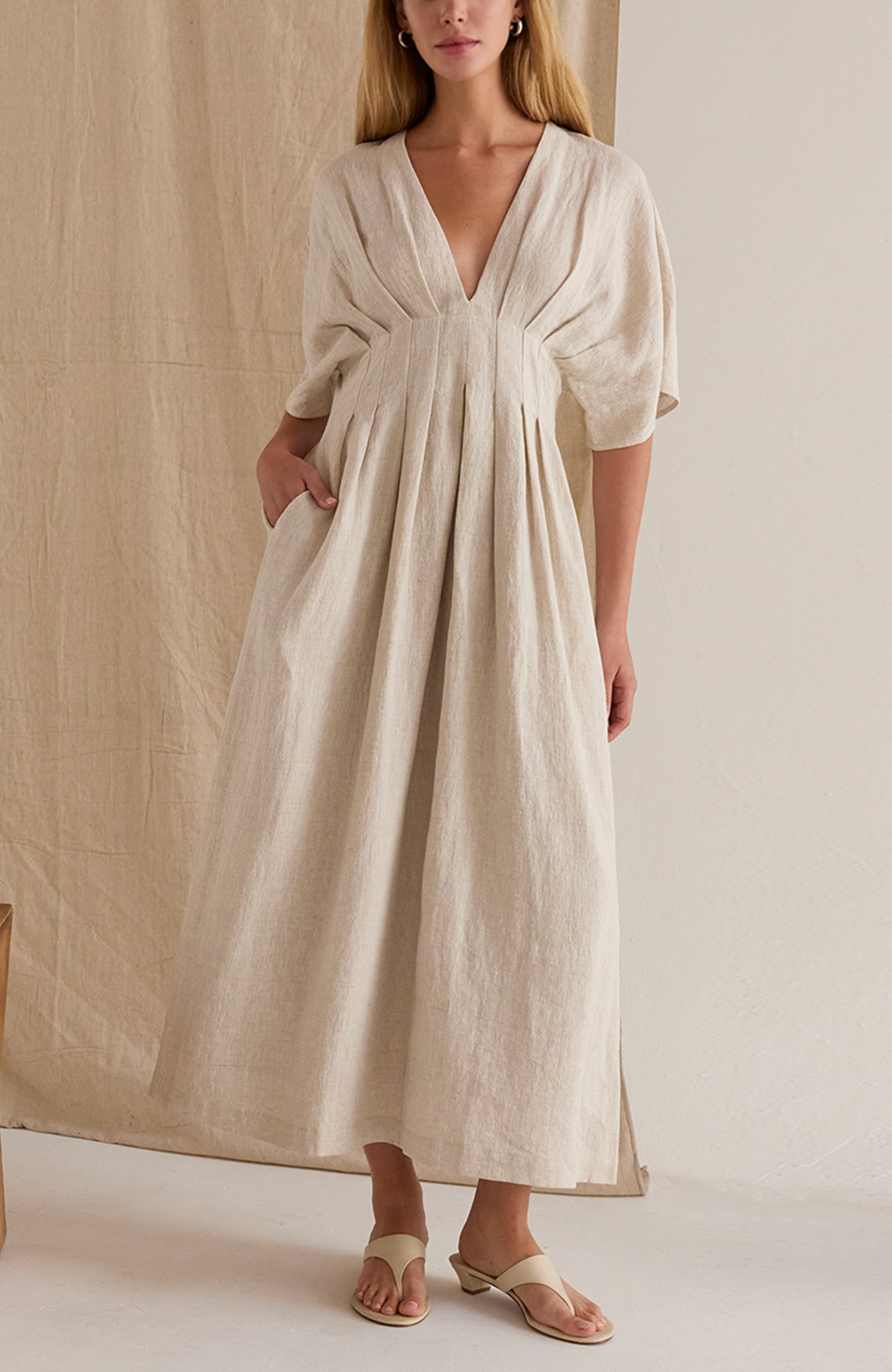 Pleated Linen Midi Dress - image 2