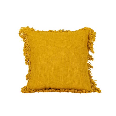 Mustard Handwoven Plaid Cotton Throw Pillow