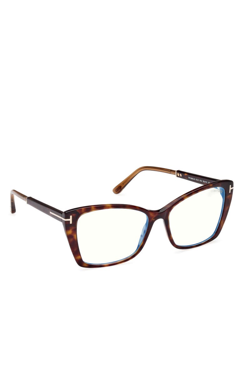TOM FORD 55mm Butterfly Blue Light Blocking Optical Glasses, Alternate, color, Havana Rose Gold / T Logo