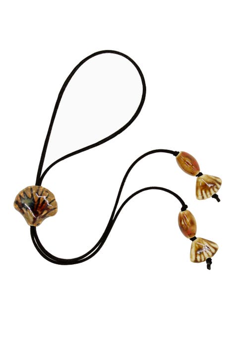 Suede Necklace With Ceramic Seashell Tie Charm