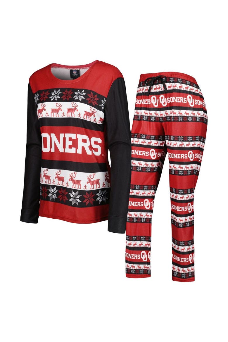 Women's FOCO Crimson Oklahoma Sooners Ugly Long Sleeve T-Shirt & Pajama Pants Sleep Set, Main, color, Crimson