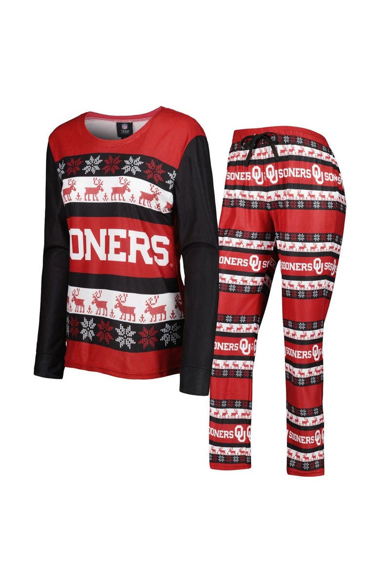 FOCO Women's FOCO Crimson Oklahoma Sooners Ugly Long Sleeve T-Shirt & Pajama Pants Sleep Set, Main, color, 