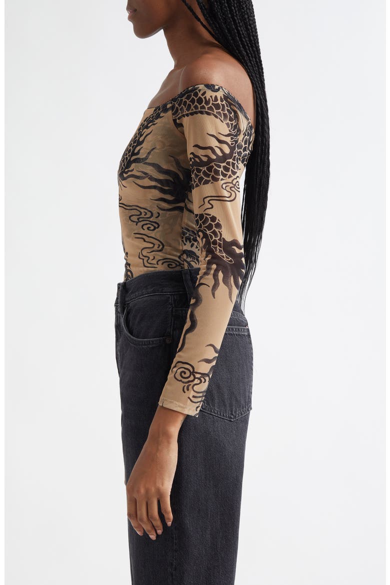 Peonie Off the Shoulder Bodysuit, Alternate, color, BEIGEBLCK