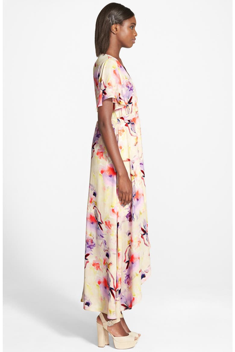 Floral Print High/Low Wrap Dress, Alternate, color, IVORY