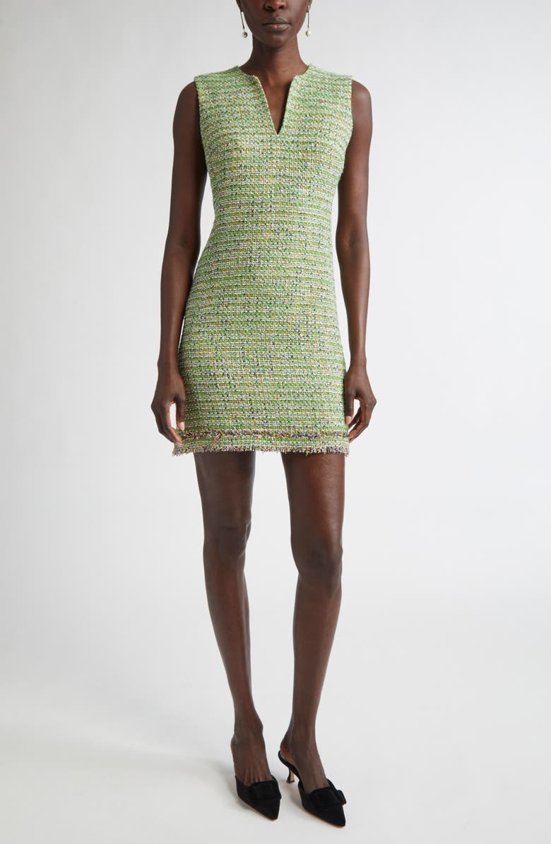 ST. JOHN Larkin Metallic Tweed Sheath Dress, Main, color, Jade/ Light Jade Multi