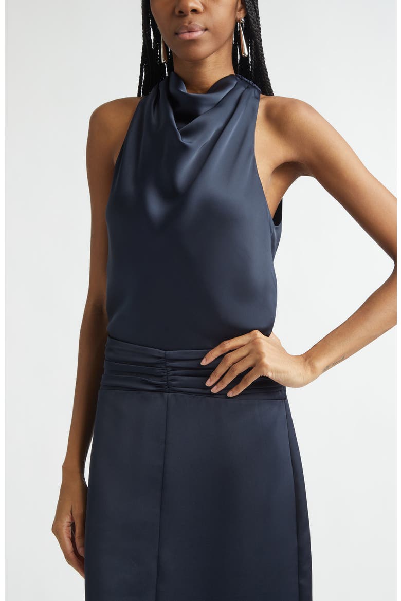Charmayne Sleeveless Satin Gown, Alternate, color, NAVY