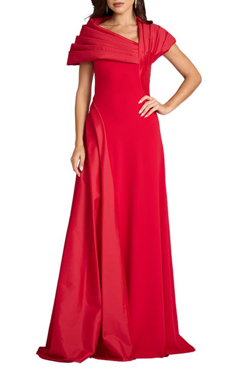 Asymmetric Neckline Taffeta Gown