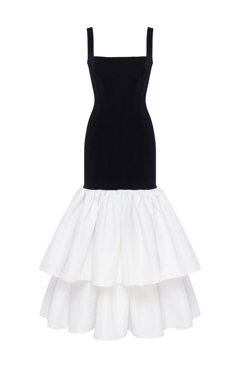 Milla Fitted Formal Occasion Maxi Dress with Tiered Puffy Skirt, Alternate, color, Black&White