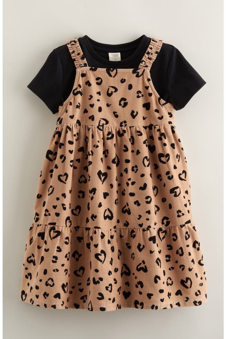 Kids' Corduroy Dress & T-Shirt Set, Main, color, BLACK- TAN LEOPARD HEARTS
