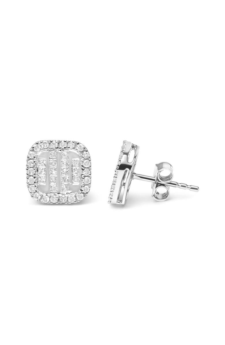 Haus of Brilliance 10K White Gold Invisible Set 1/2 Cttw Diamond Composite and Halo Stud Earrings, Alternate, color, White