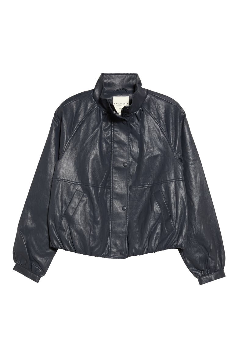 Faux Leather Balloon Bomber Jacket, Main, color, NAVY
