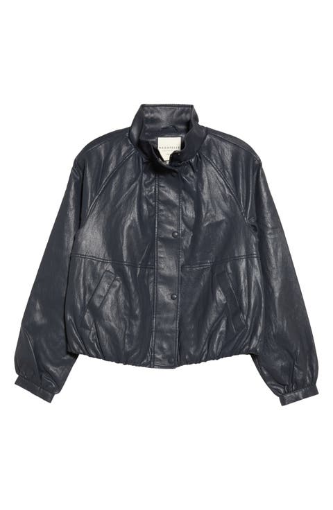 Faux Leather Balloon Bomber Jacket