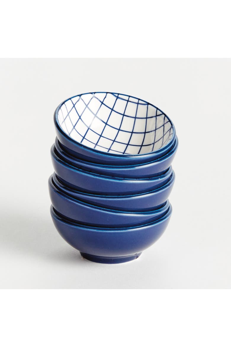 Stria Grid Dip Bowls, Set of 6 - Dark Blue/White Ceramic, Alternate, color, Blue