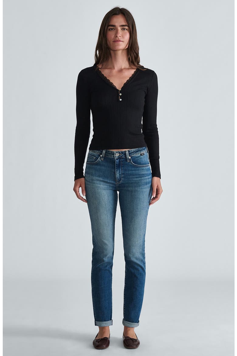 Kathleen Mid Waist Slim Boyfriend Jeans, Alternate, color, MID USED FEATHER BLU