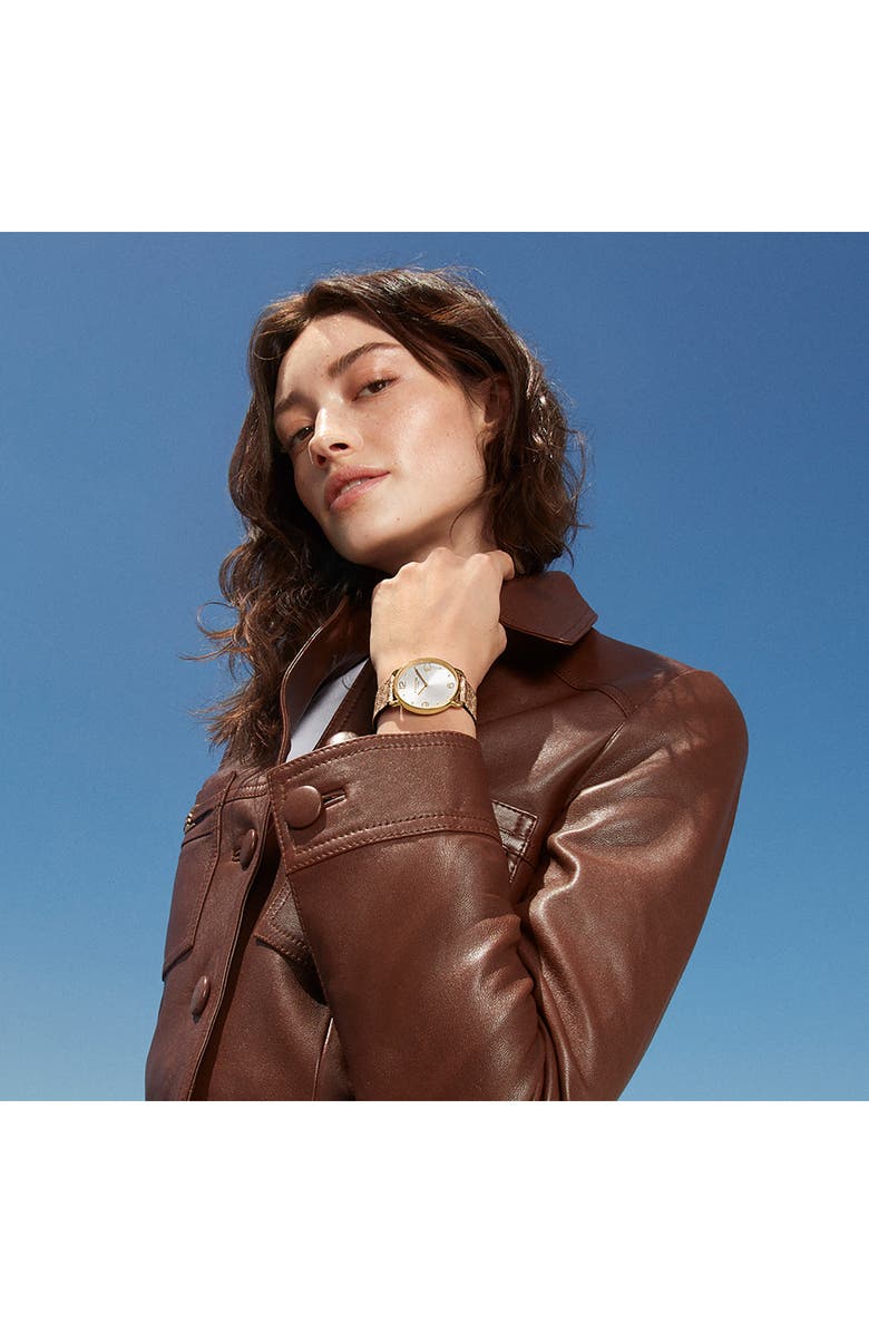 COACH Elliot Snake Print Leather Strap Watch, 36mm, Alternate, color, Silver White