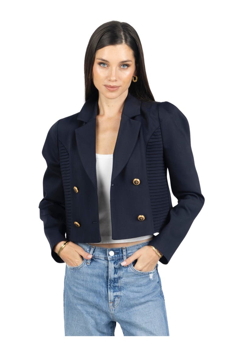 Diana Cropped Women Blazer, Alternate, color, Navy Blue