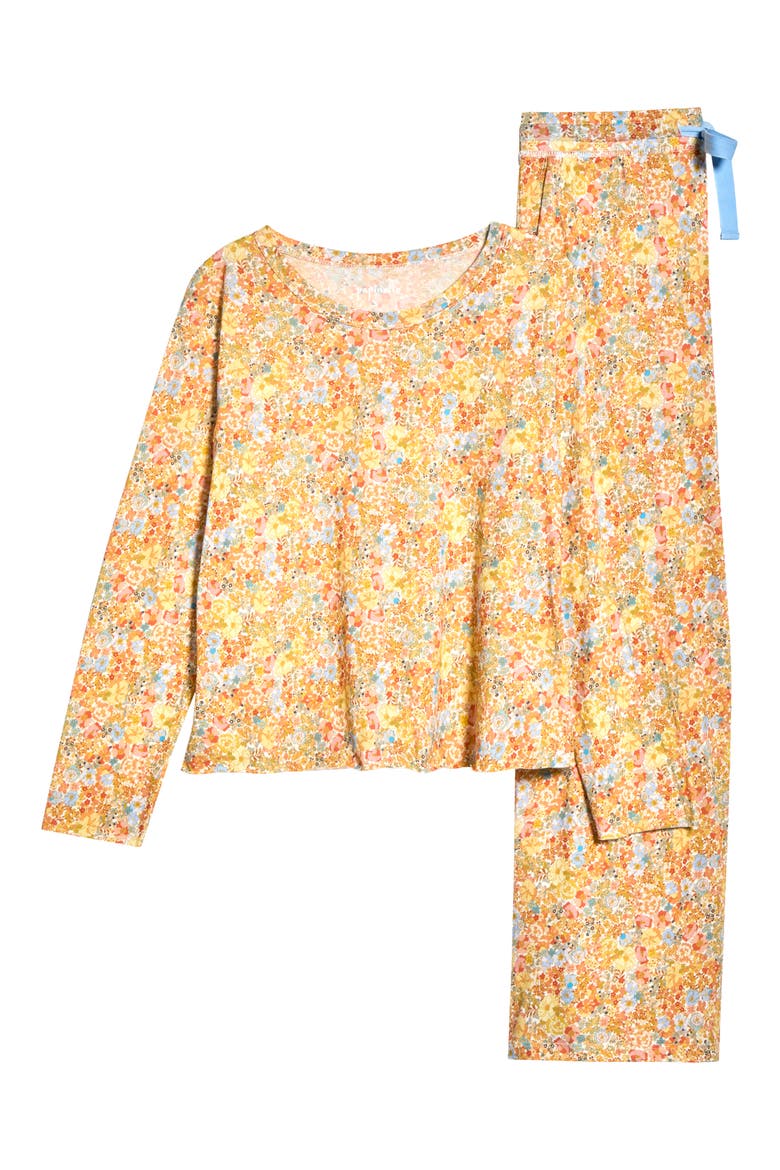 Carly Floral Print Organic Cotton Pajamas, Alternate, color, HONEY YELLOW