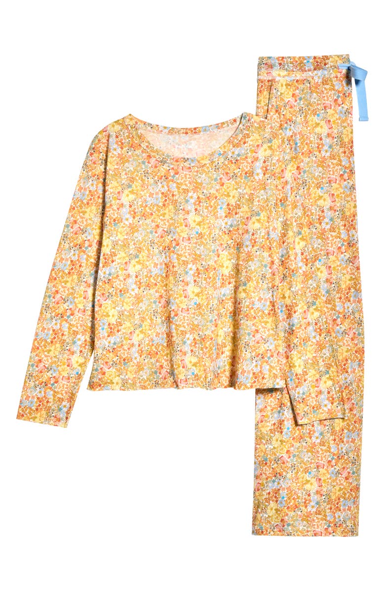 Papinelle Carly Floral Print Organic Cotton Pajamas, Alternate, color, Honey Yellow