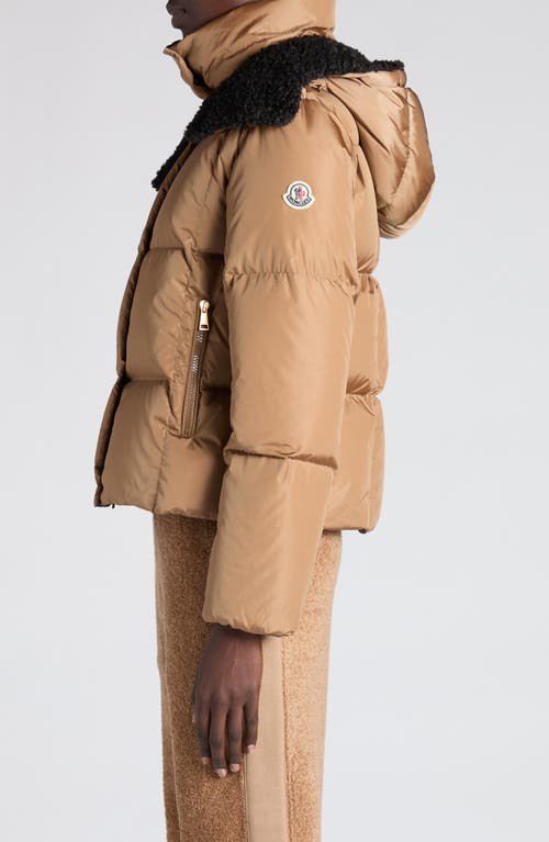 Moncler Castelnou Square-quilted Hooded Short Down Jacket Clothing In Brown