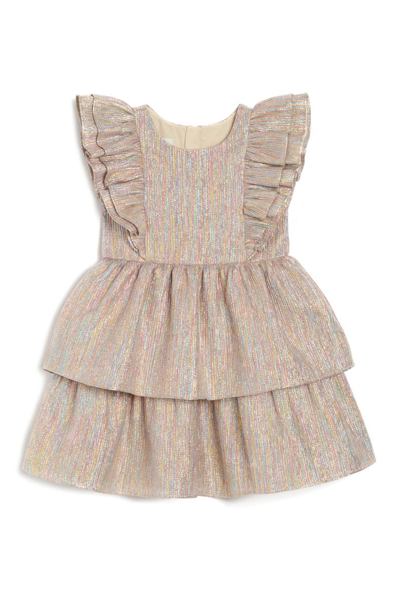 Kids' Metallic Tiered Party Dress, Main, color, GOLD