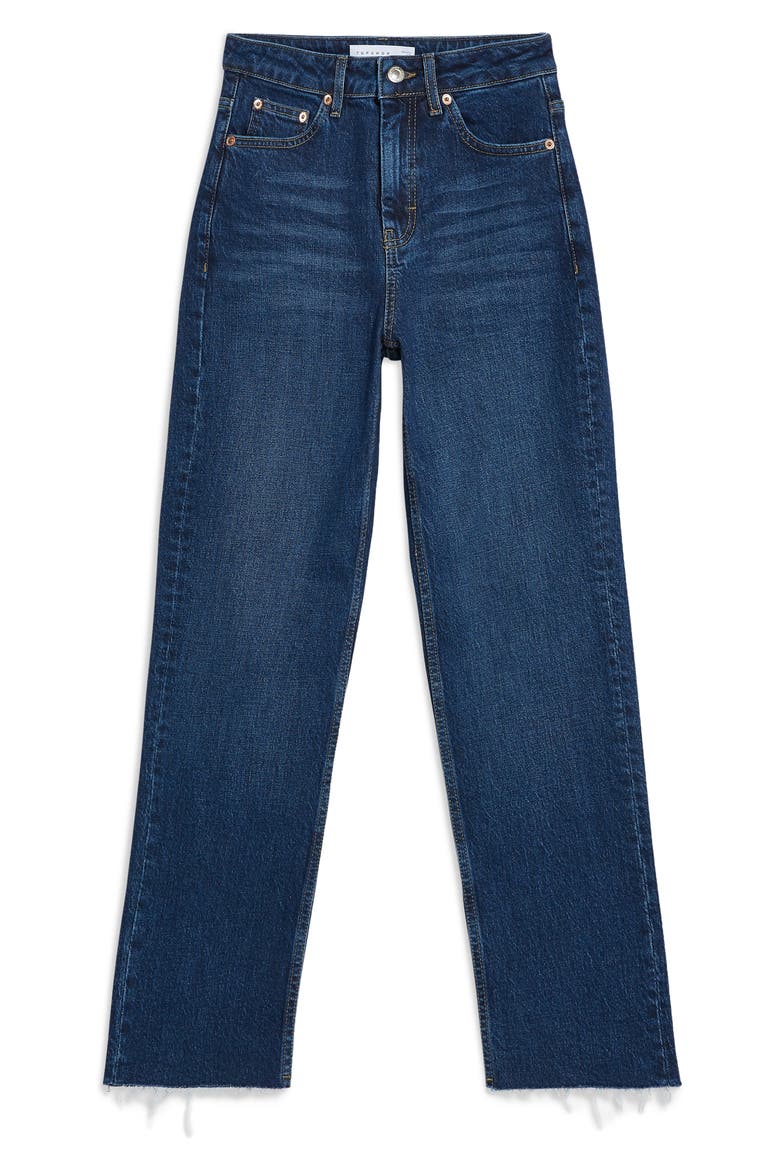 High Waist Raw Hem Straight Leg Jeans, Alternate, color, INDIGO