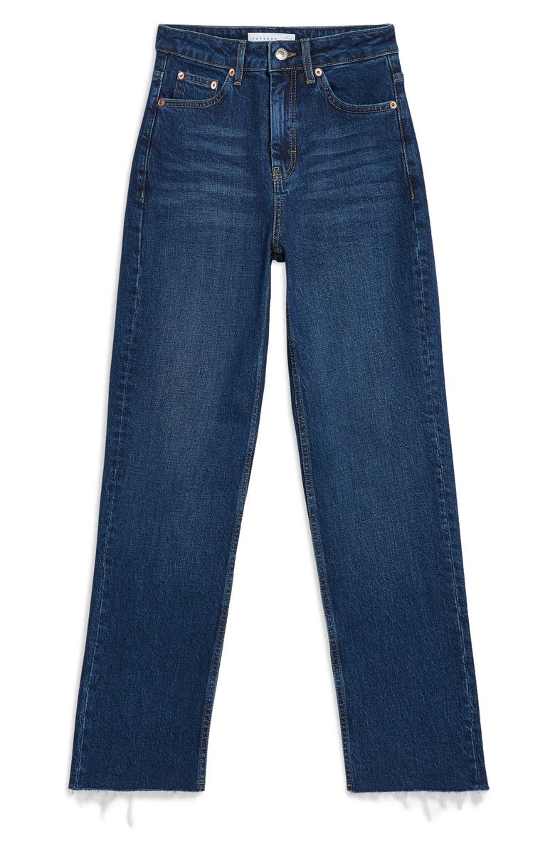 Topshop High Waist Raw Hem Straight Leg Jeans, Alternate, color,