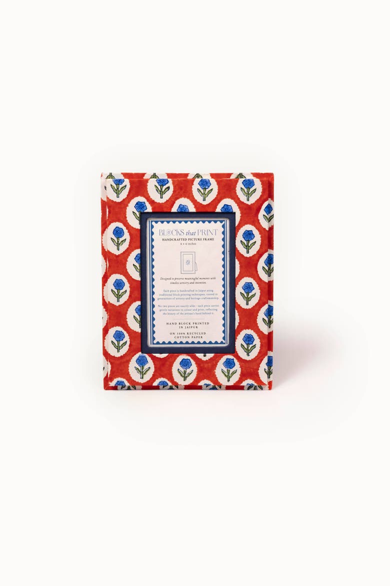 Block Print Photo Frame Buta, Alternate, color, Crimson