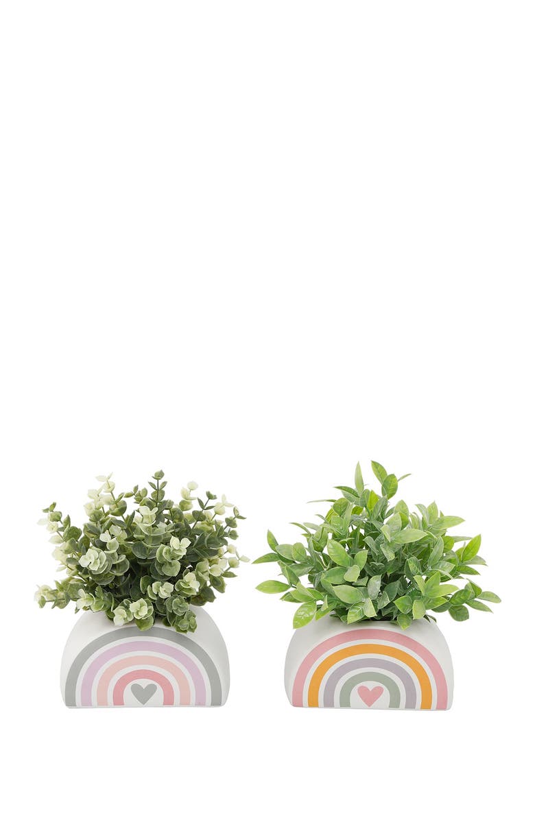 FLORA BUNDA Eucalyptus & Tea Leaf in 5.75" Rainbow Pot, Set of 2, Main, color, 