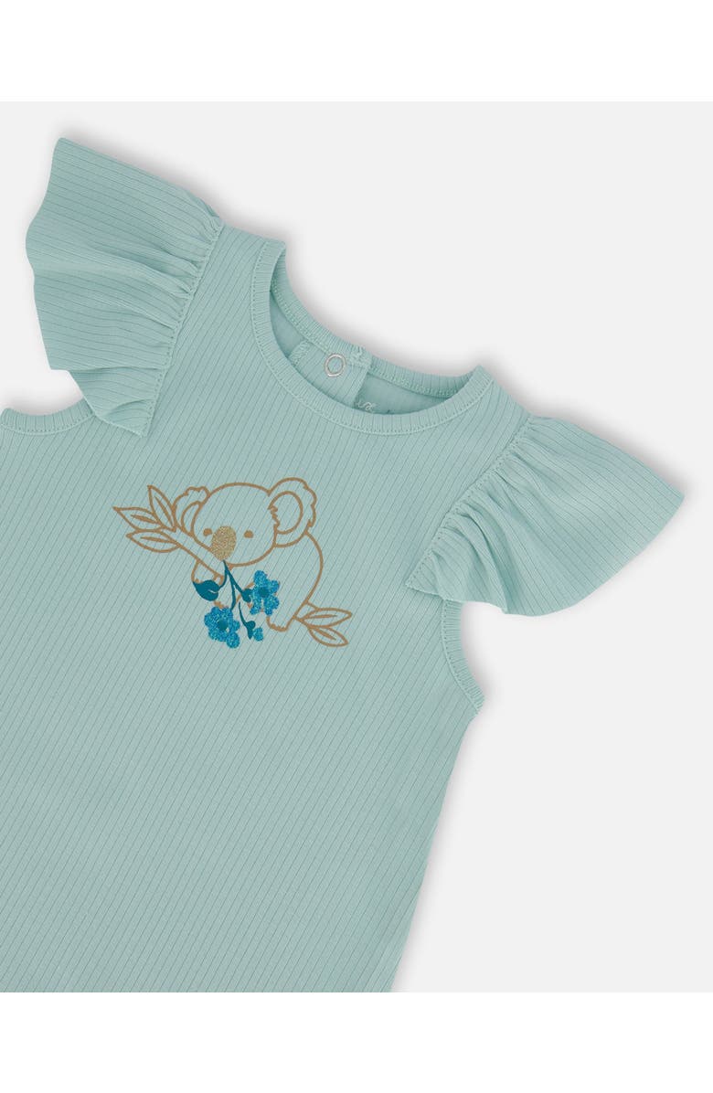 Deux par Deux Baby Girl's Organic Cotton Romper With Frills Light Blue, Alternate, color, Light Blue