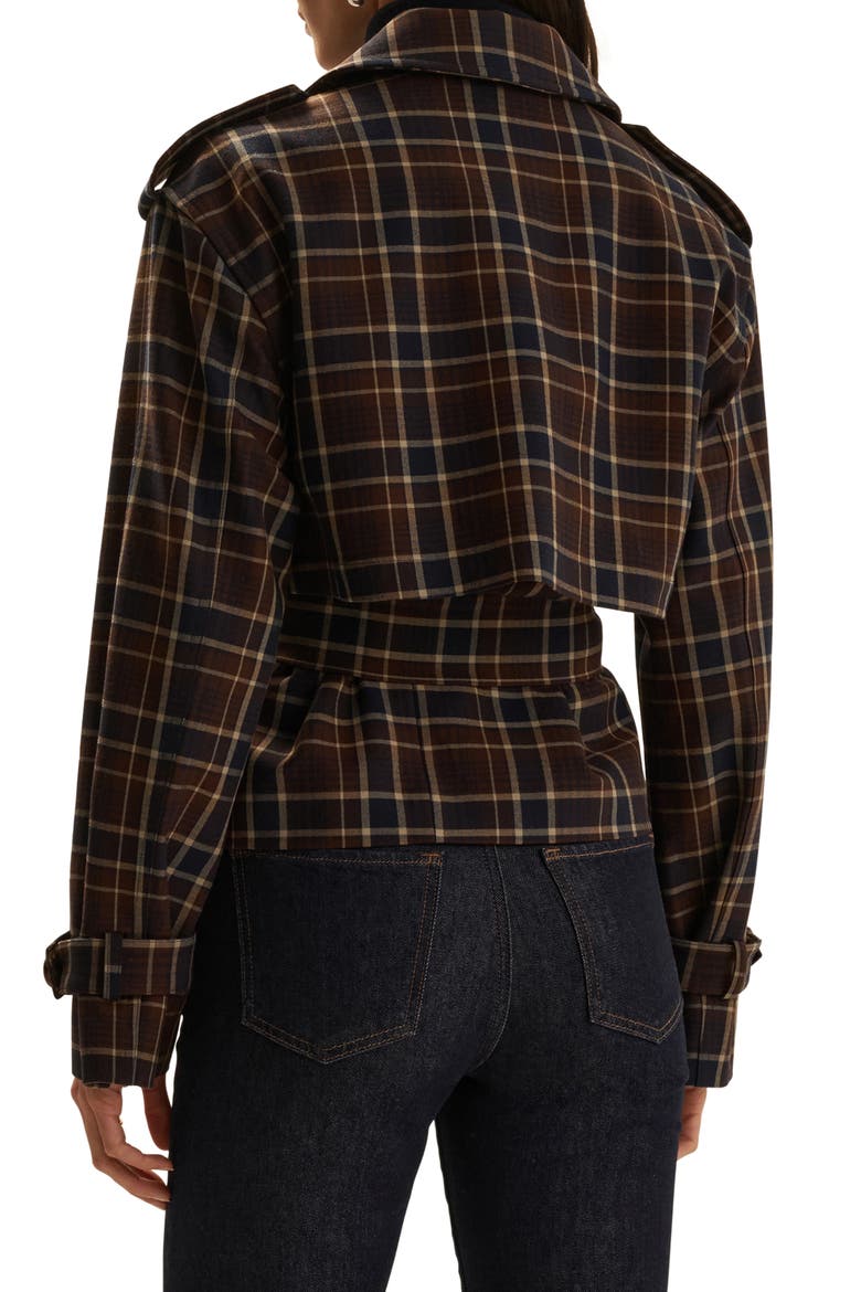 The Cropped Charles Plaid Trench Coat, Alternate, color, TOFFEE PLAID